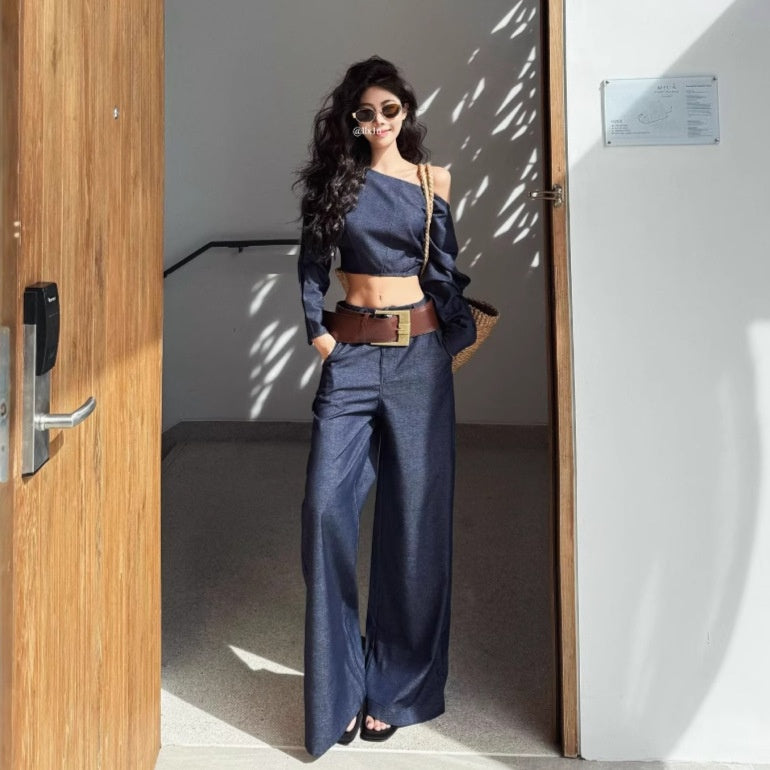 Women's Denim Top and Pants Suit