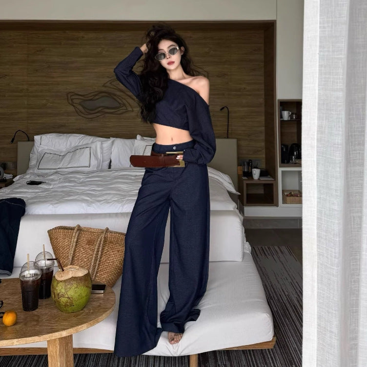 Women's Denim Top and Pants Suit