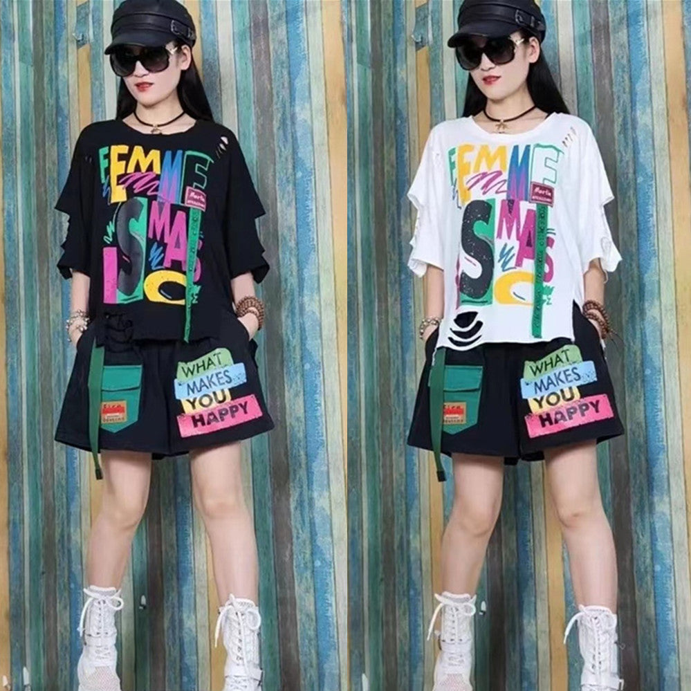 Women's Printed Casual Sport Suit Top and Shorts Set