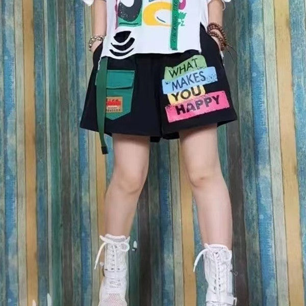 Women's Printed Casual Sport Suit Top and Shorts Set