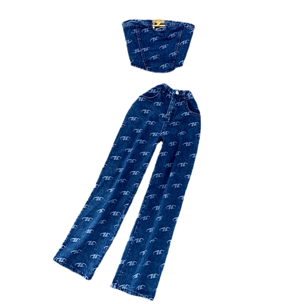 Blue pajama set with pants and a hat on a white background