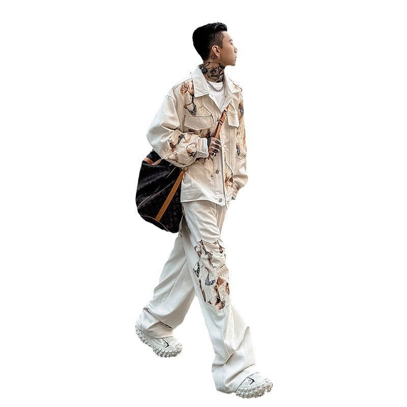 Men's niche design denim jacket pants - Debslineph