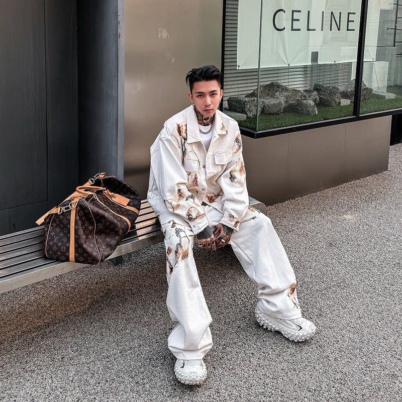 Men's niche design denim jacket pants - Debslineph