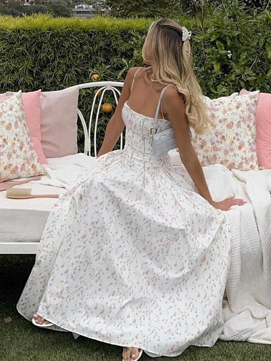 Sexy Printed Sling Dress Summer Slim - fit Backless Long Dress - Debslineph