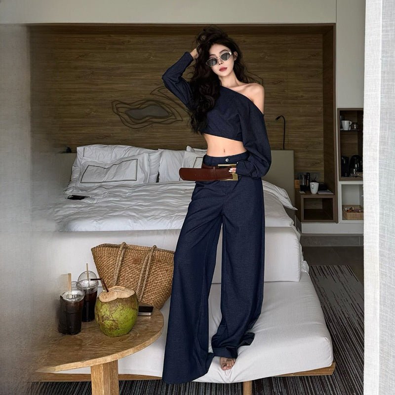 Women's Denim Top and Pants Suit - Debslineph