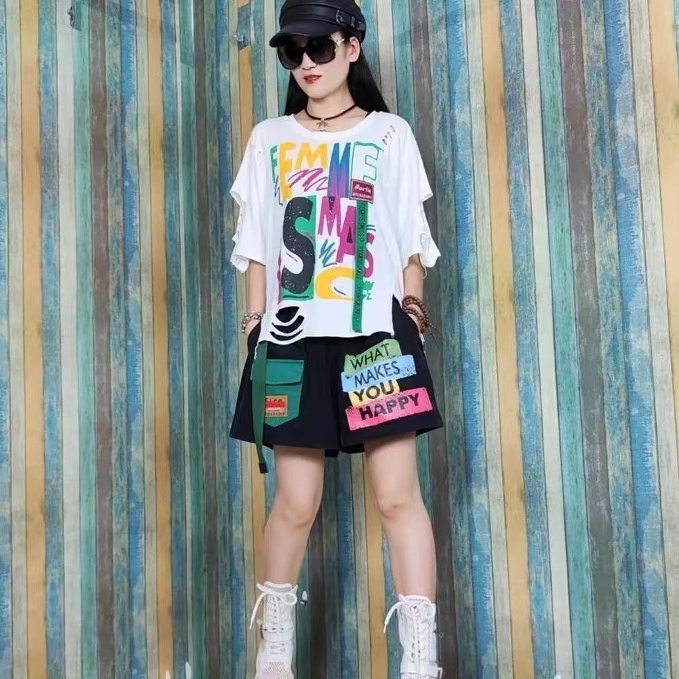 Women's Printed Casual Sport Suit Top and Shorts Set - Debslineph